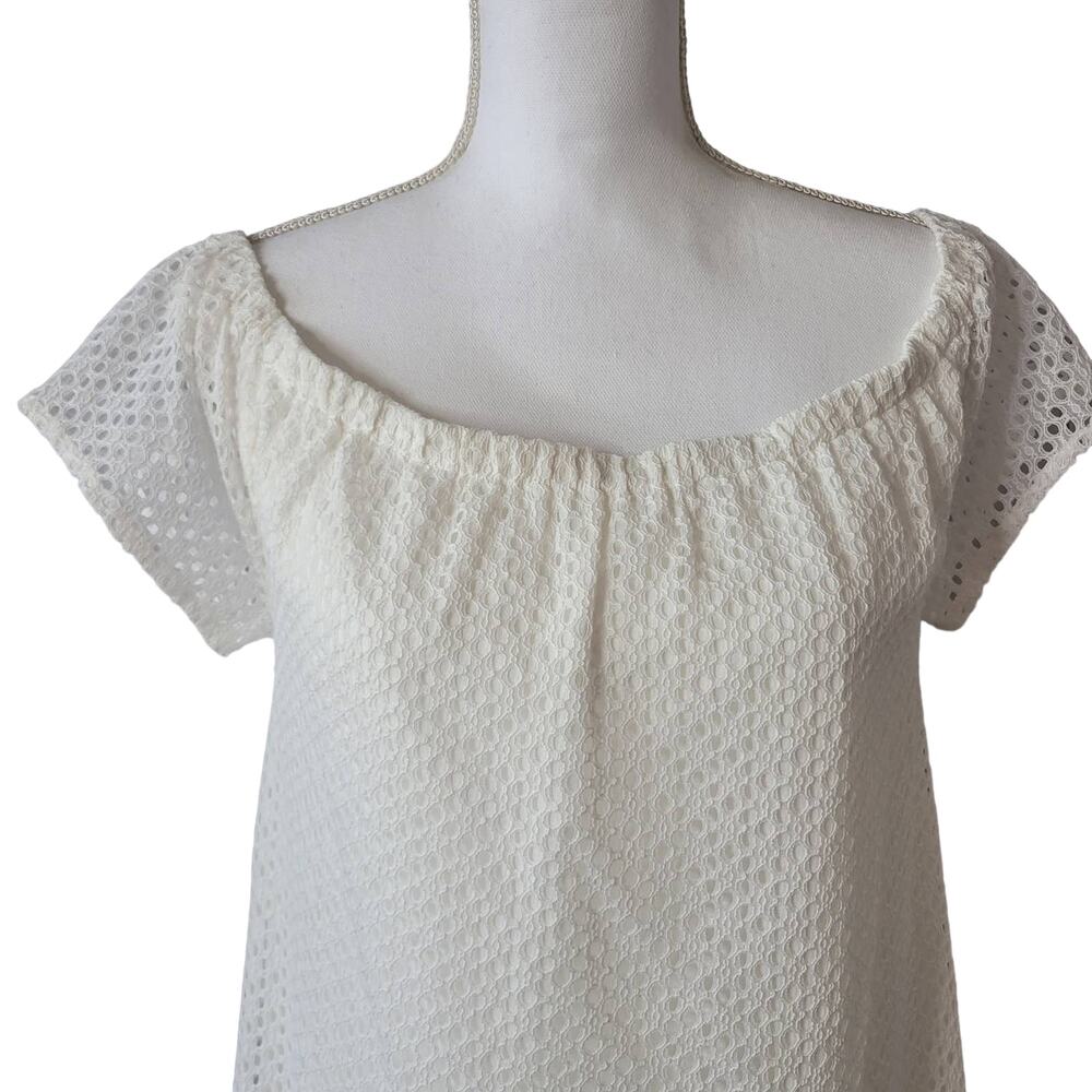 Central Park West Eyelet Dress White Ruffle Hem Cottagecore size L - Picture 2 of 8